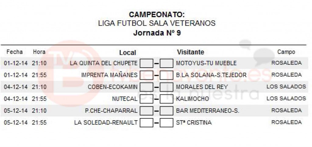 horarios jornada 9
