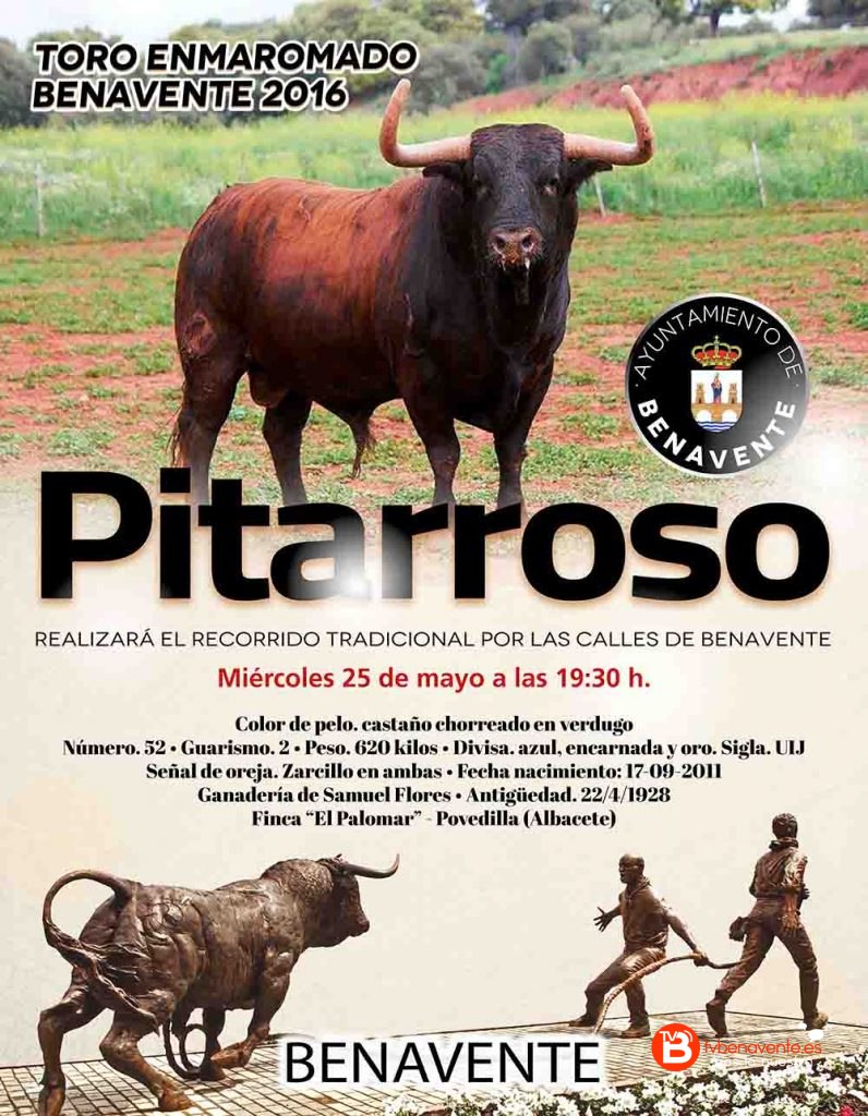 CARTEL TORO ENMAROMADO 2016 - Pitarroso - BENAVENTE